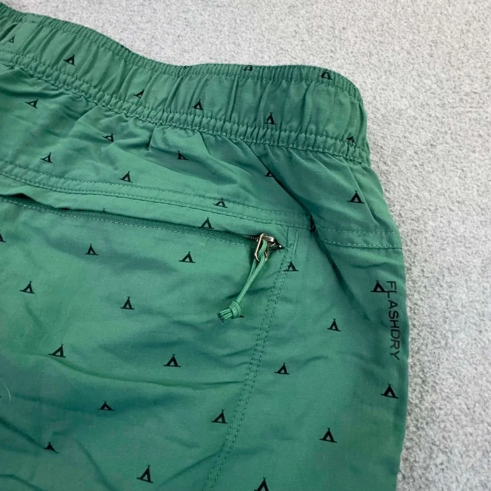 The North Face Flash‎ Dry Swim Trunks Mens XL Green Tent AOP Zip Pocket Lined